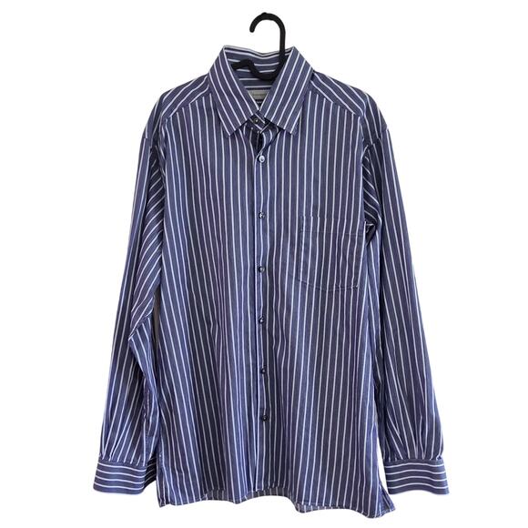 Ermenegildo Zegna Dress Shirt Men's L Blue White Stripe 100% Cotton Vented Hems - Picture 2 of 10